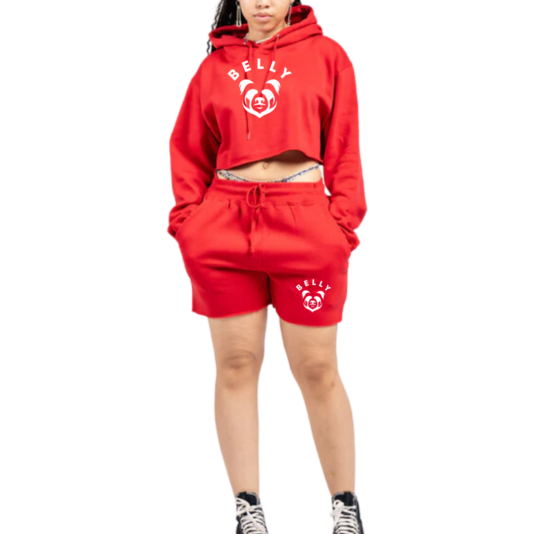 Belly Crop Top Fleece Short Set